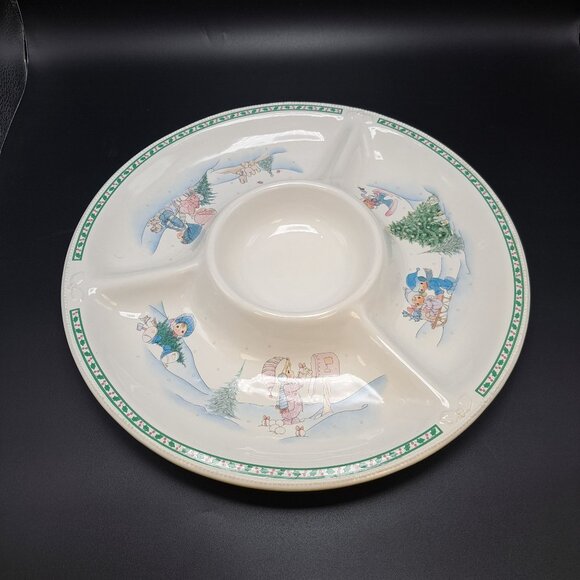 Precious Moments Christmas Chip & Dip Tray 14.25" Ceramic 1997 Vintage - Picture 6 of 16
